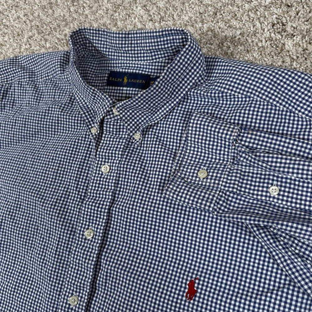 Ralph Lauren Shirt Mens 3XB Blue White Gingham Check Button Down Long Sleeve